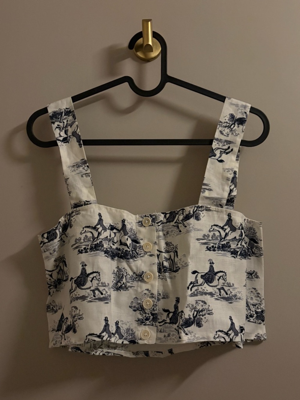 Brand New - Reformation White & Navy Equestrian Print Linen Crop Top - XS